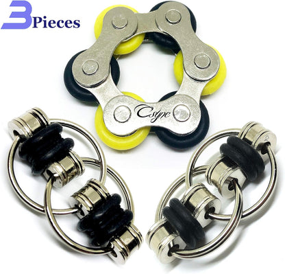 Fidget Toys Roller Chain - Stress Relief Perfect for ADHD, ADD, Anxiety in Classroom, Office, School, Work for Students, Teens, Adults Stocking Stuffers Gifts (3 Piece) (Black)