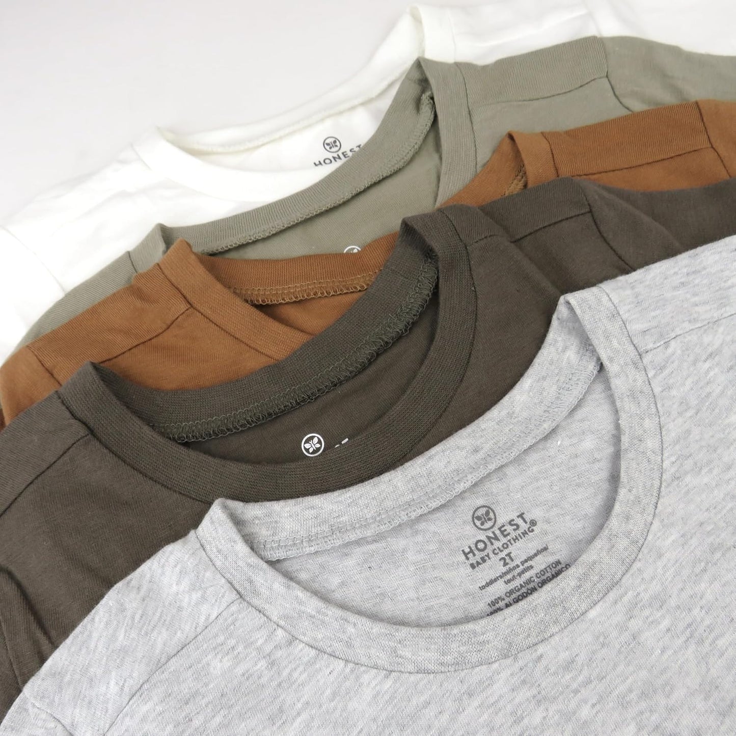 HonestBaby 5-Pack Short Sleeve T-Shirts 100% Organic Cotton Baby, Toddler, Little Kid, Boy, Girl, Unisex