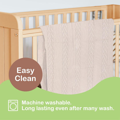 Organic Cotton Baby Blanket - 31.5 x 43.3 Inches, Soft Knitted Crib Blanket for Boys & Girls, Breathable Design (Beige)