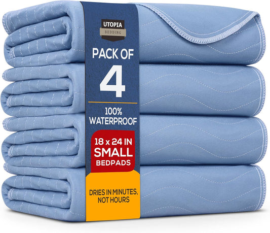 Utopia Bedding Washable Underpads 18" x 24" (Pack of 4), Waterproof Reusable Heavy Absorbency