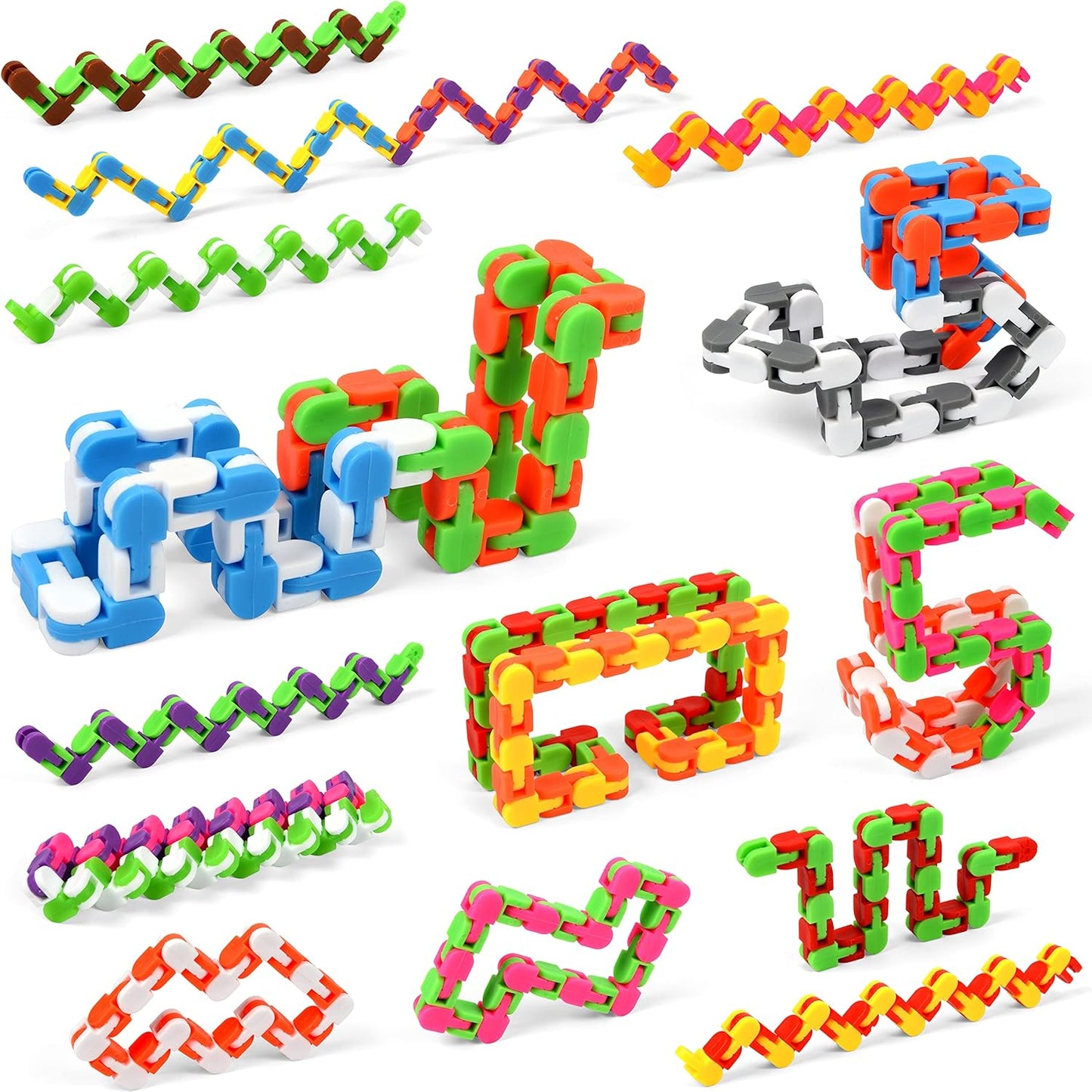 68 Pack 24 Links Wacky Tracks Snap and Click Fidget Toys,Fidget Snake Toy for Party Favors,Plastic Chains Finger Sensory Toys,Stress Relief Toys for Kids
