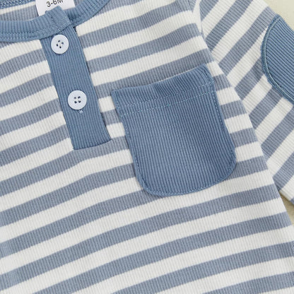 fhutpw Baby Boy Clothes 3 6 12 18 Months Ribbed Knitted Long Sleeve Romper and Pants Sets Newborn Fall Splicing Color Outfits