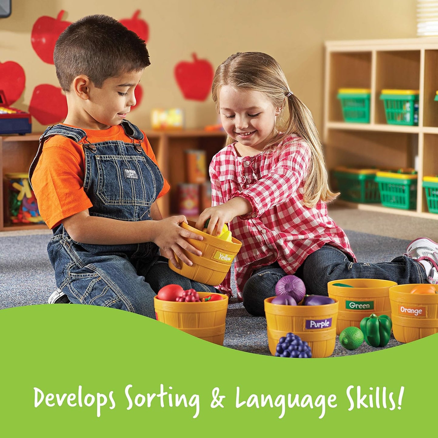 Learning Resources Farmer’s Market Color Sorting Set - 30 Pieces Age 18+ Months Toddler Learning Toys, Sorting Toys for Kids, Play Food,Easter Basket Stuffers