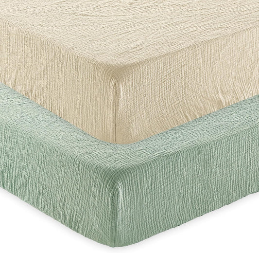 david's kids Muslin Crib Sheets for Boys Girls, 2 Pack 100% Cotton Soft Breathable Fitted Baby