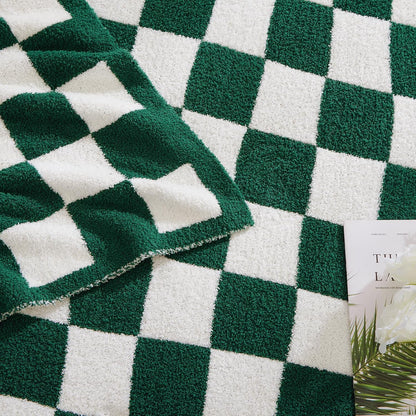 WRENSONGE Checkered Throw Blanket, Avocado Green Soft Cozy Fluffy Warm Hand Made Throw Blankets for