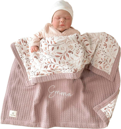 Personalized Baby Blanket with Name – Handmade 100% Organic Cotton Newborn Gift | Custom Knit