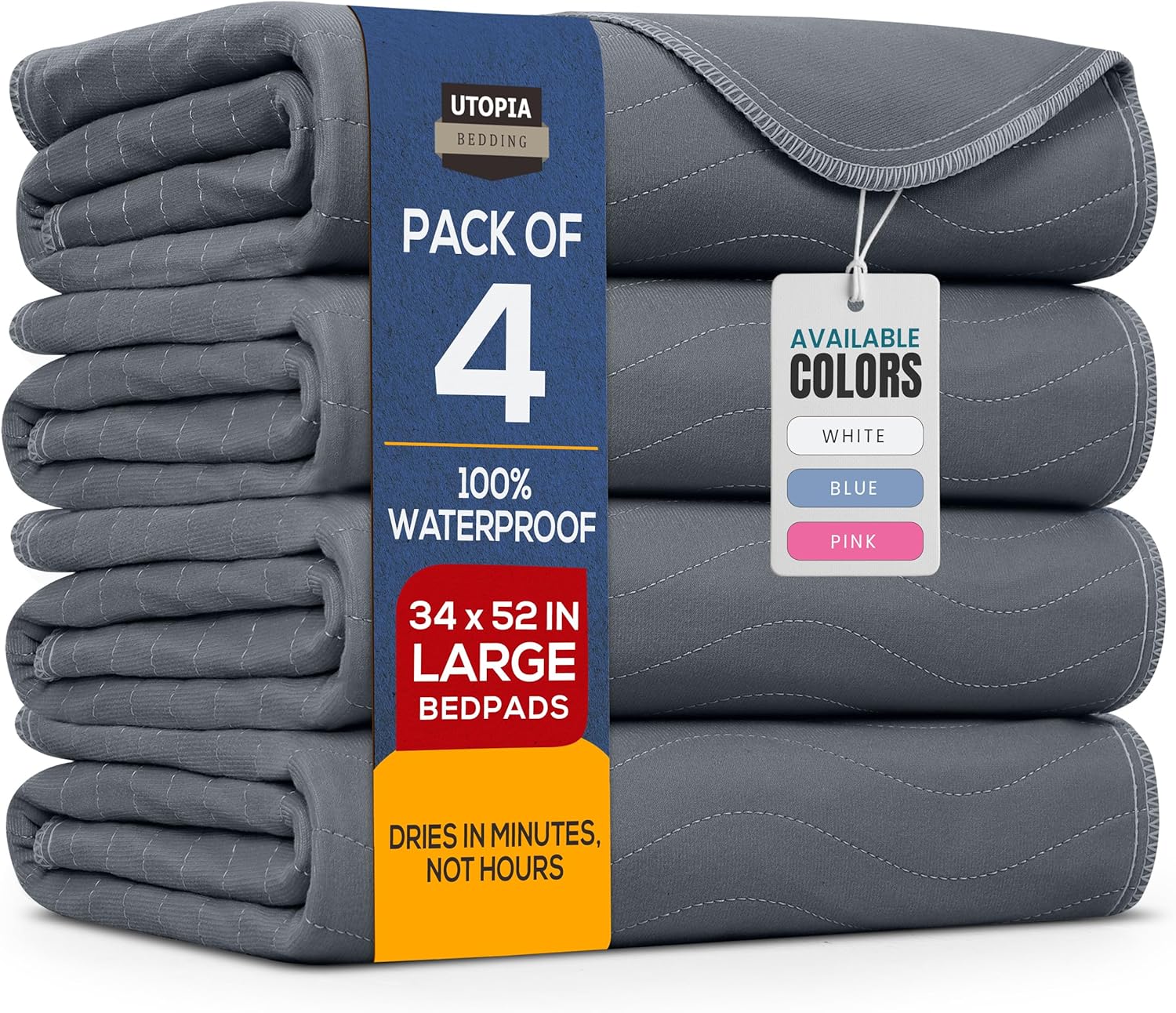 Utopia Bedding Washable Underpads 34" x 52" (Pack of 4), Waterproof Reusable Heavy Absorbency
