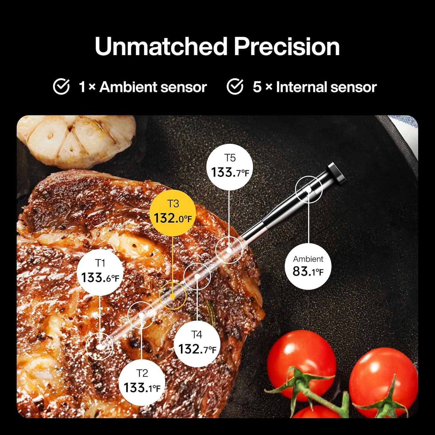 Sync One Smart Wireless Meat Thermometer: Standalone Base with LCD Display, Unlimited WiFi &