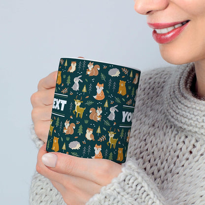 Personalized Mug for Kids - Woodland Animals - Custom Name/Text, Ceramic Hot Chocolate/Cocoa/Coffee Cup for Boys/Girls, Birthday/Christmas/Holiday Gift - 11 oz, Pink Handle