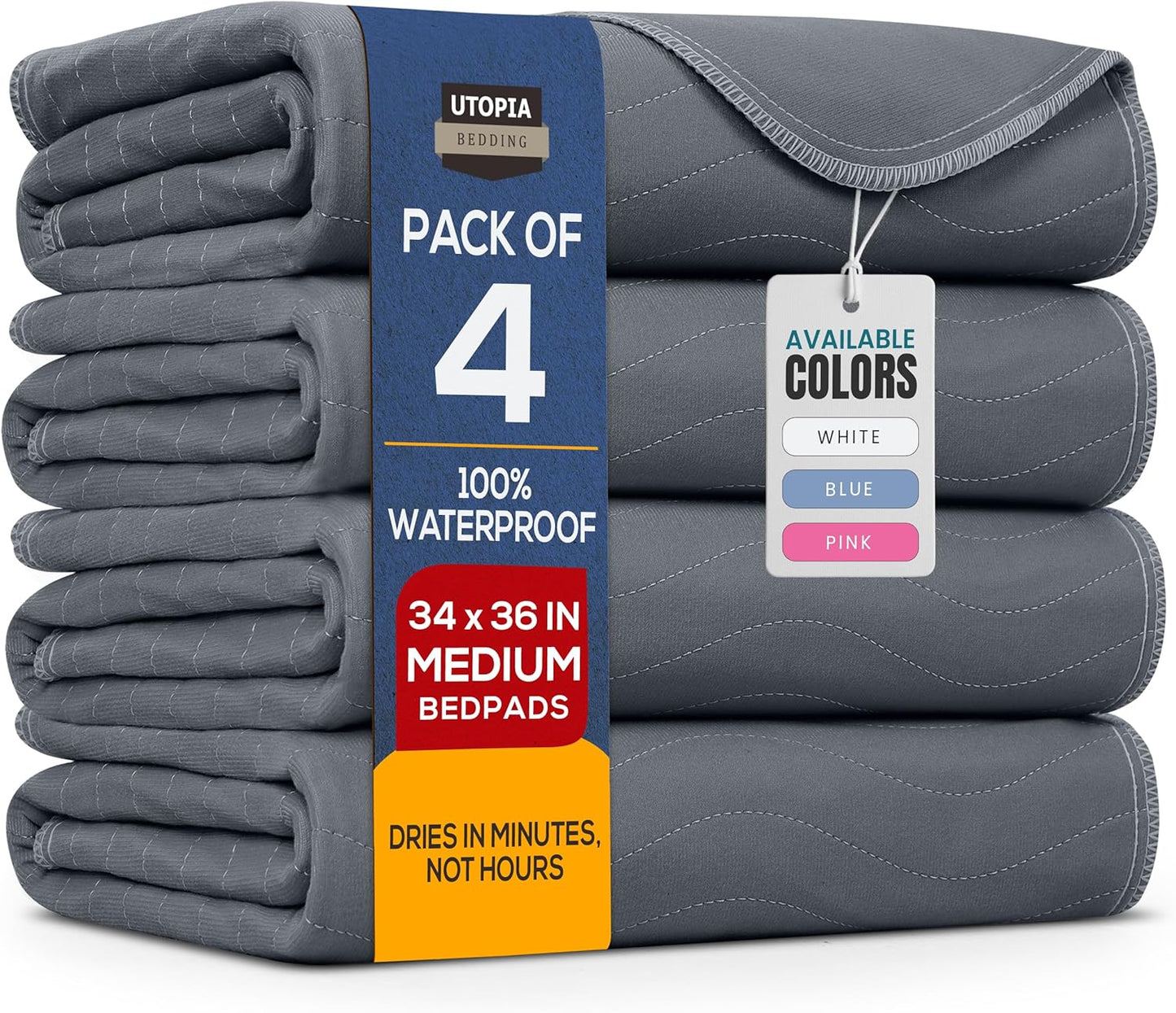 Utopia Bedding Washable Underpads 34" x 36" (Pack of 4), Waterproof Reusable Heavy Absorbency