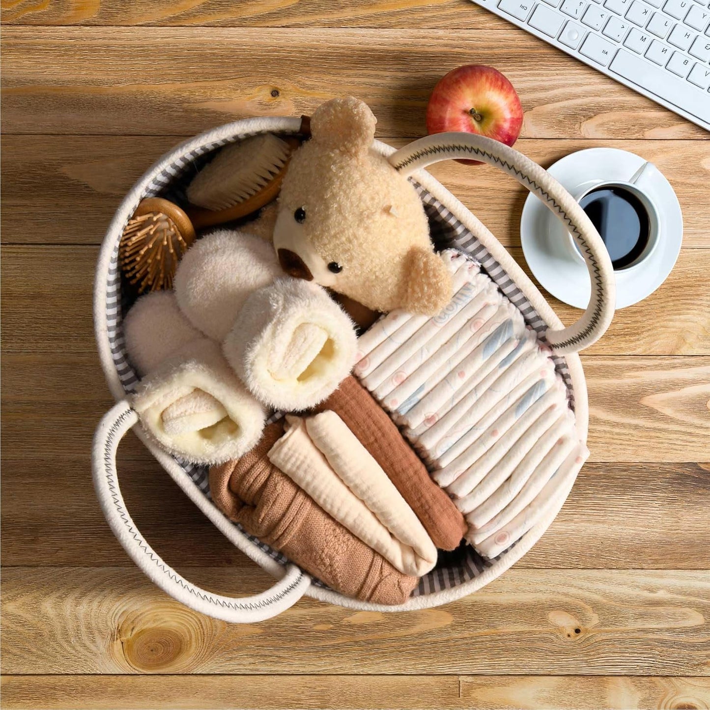 Baby Changing Basket Includes Diaper Caddy - Breathable & Waterproof Dual-Cover, Portable, Changing Pad for Dresser & Changing Table, Gift for Baby Shower, Cotton Rope Basket for Baby