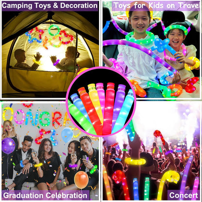 12 PCS Light Up Glow Pop Tubes, Neon Glow Sticks Party Favors for Kids 3-8-12, Fidget Stress Relief Toys, Toddlers Goodie gift Bag Stuffer Fillers,Classroom Prizes Rewards, Party Yard Decorations