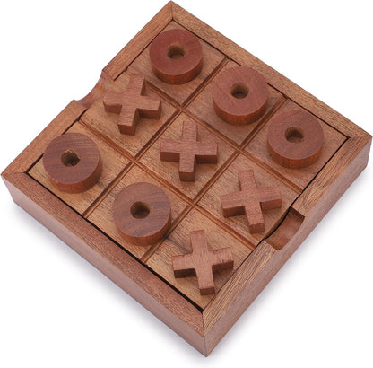 Ajuny Tic Tac Toe Classic Board Games for Kids and Adults with Decorative Storage Box Wooden Farmhouse Coffee Table Living Room Desk Decor Family Night Travel Game Best Gifts 5.9 Inch