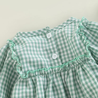 Douhoow Infant Baby Girl Plaid Romper Baby Sweatshirt Romper Ruffle Festival Clothes Fall Winter Outfits with Headband