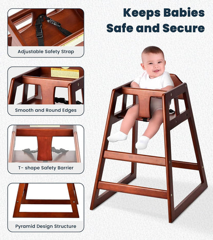 Alpine Wooden High Chairs for Babies and Toddlers with Safety Strap, Commercial Grade Restaurant