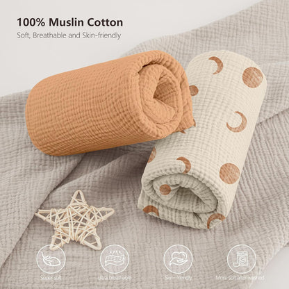 Bearmoss Muslin Mini Crib Sheets for Pack N Play Mattress - 100% Cotton - 38"x24" Soft Breathable