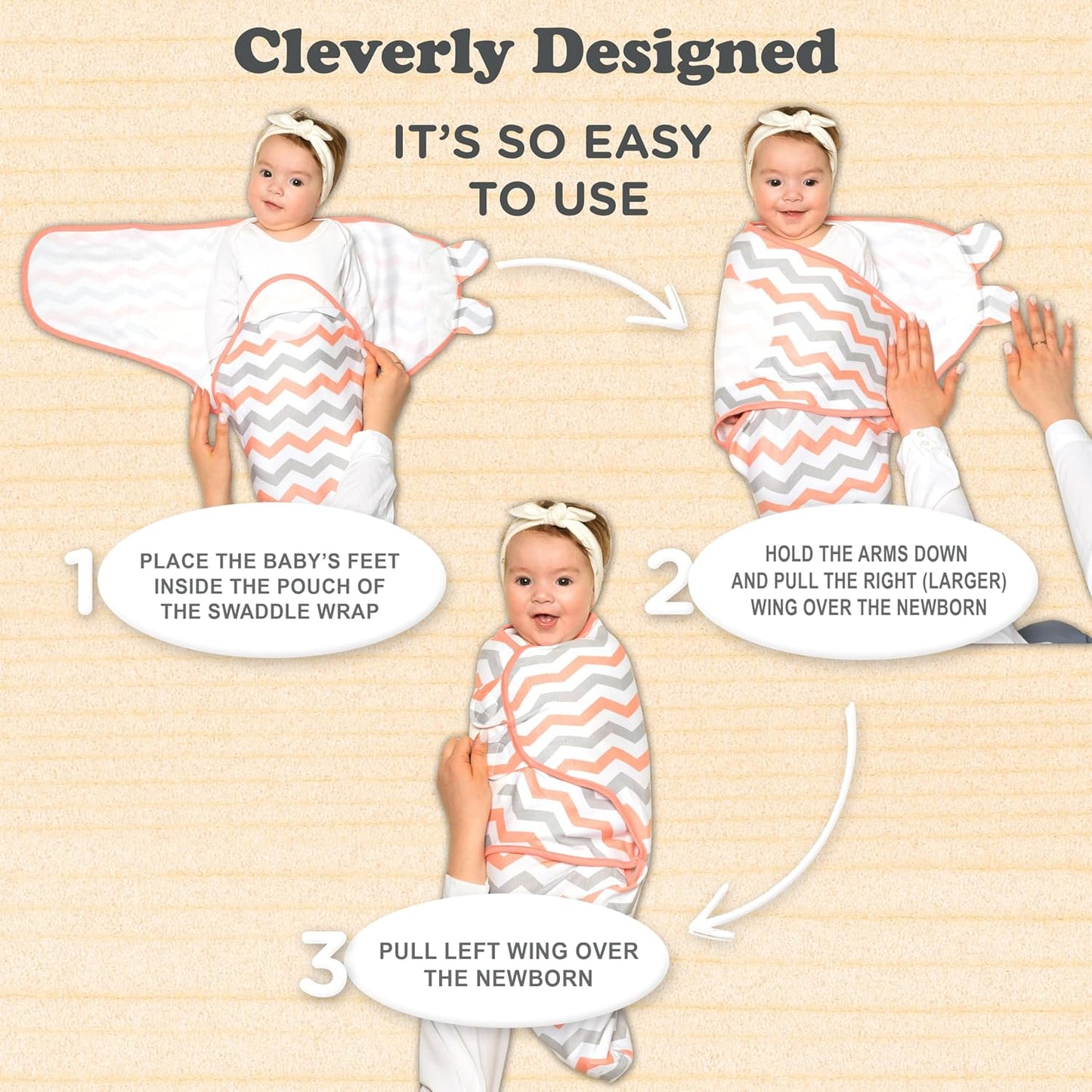 Bublo Baby Swaddles for Newborns – 3-Pack Infant Swaddles 0-3 Months – Adjustable Swaddle Sleep