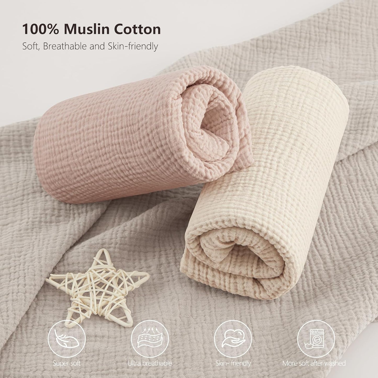 Bearmoss Muslin Mini Crib Sheets for Pack N Play Mattress - 100% Cotton - 38"x24" Soft Breathable