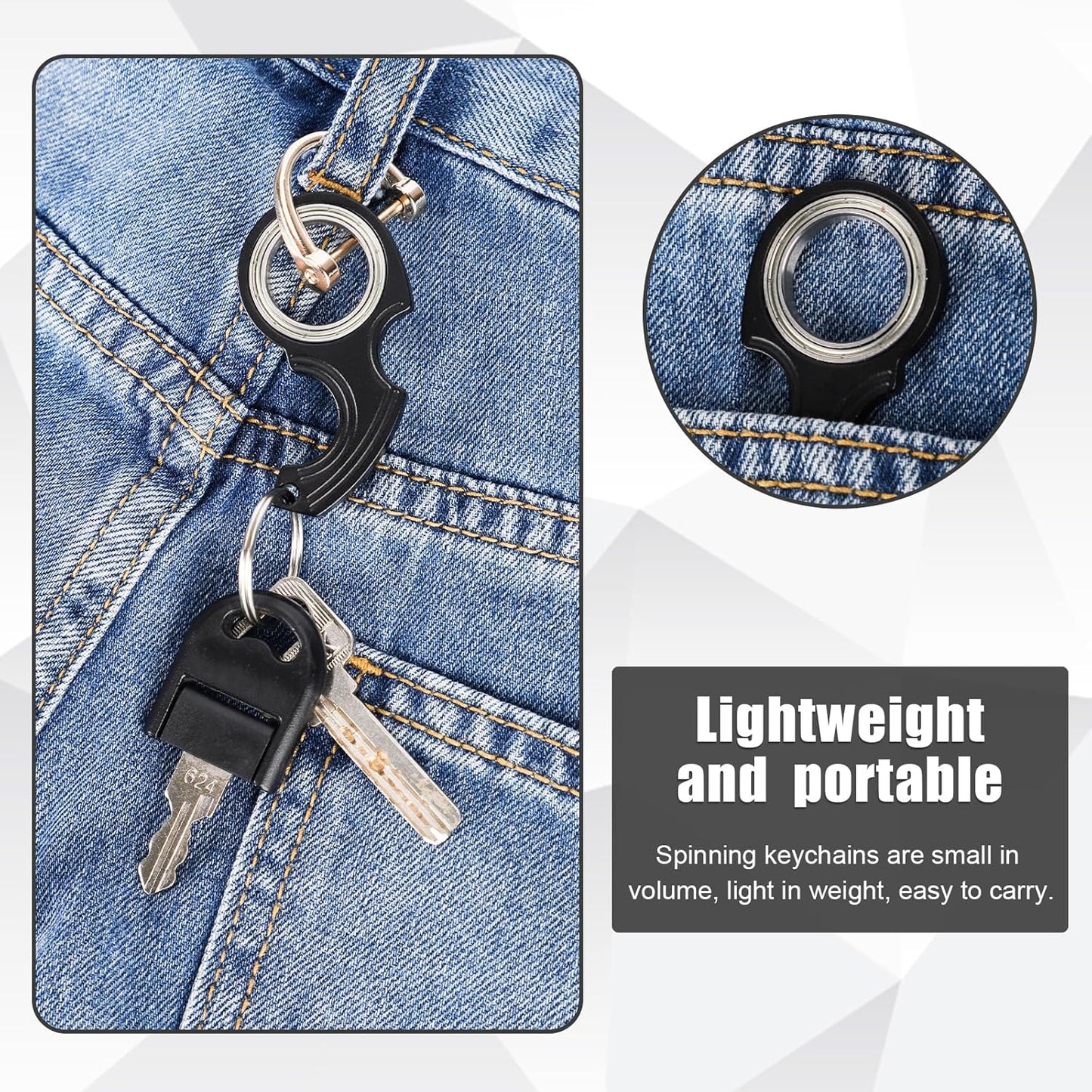 2pcs Key Chain Spinner Fidget Toy, Portable Finger Spinning Keychain with 2pcs Key Ring Funny Key