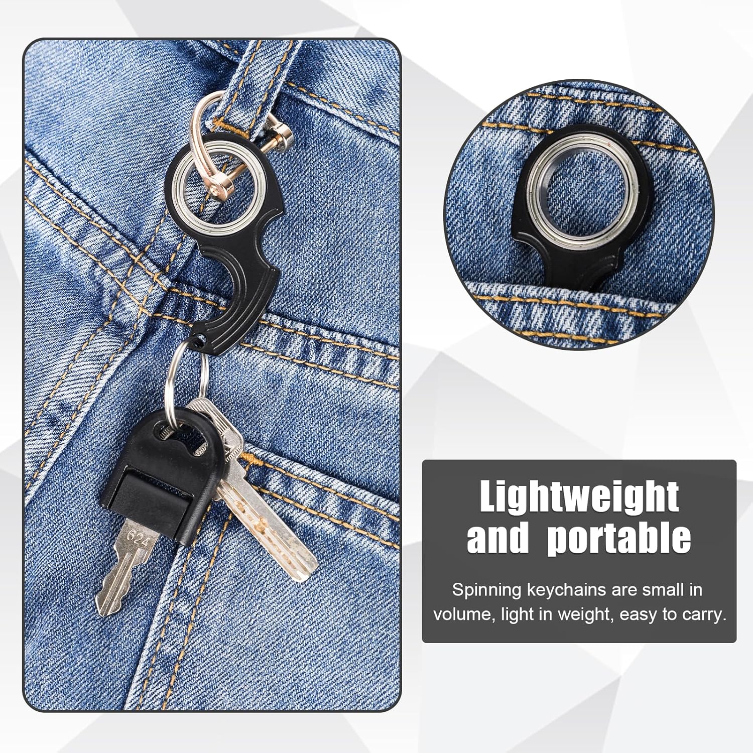 2pcs Key Chain Spinner Fidget Toy, Portable Finger Spinning Keychain with 2pcs Key Ring Funny Key