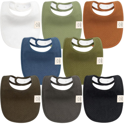 8-Pack Organic Baby Bibs for Girls, Boys - Quilted Cotton Cloth Baby Drool Bibs for Drooling and Teething Toddler, Newborn, Infant, Soft & Super Absorbent (Basics)