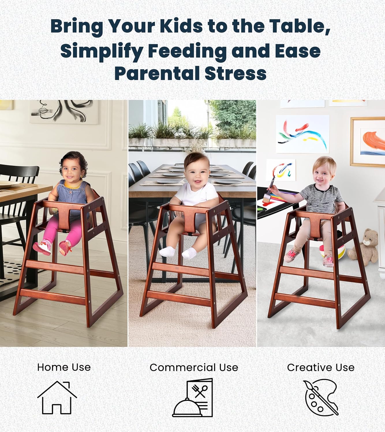 Alpine Wooden High Chairs for Babies and Toddlers with Safety Strap, Commercial Grade Restaurant
