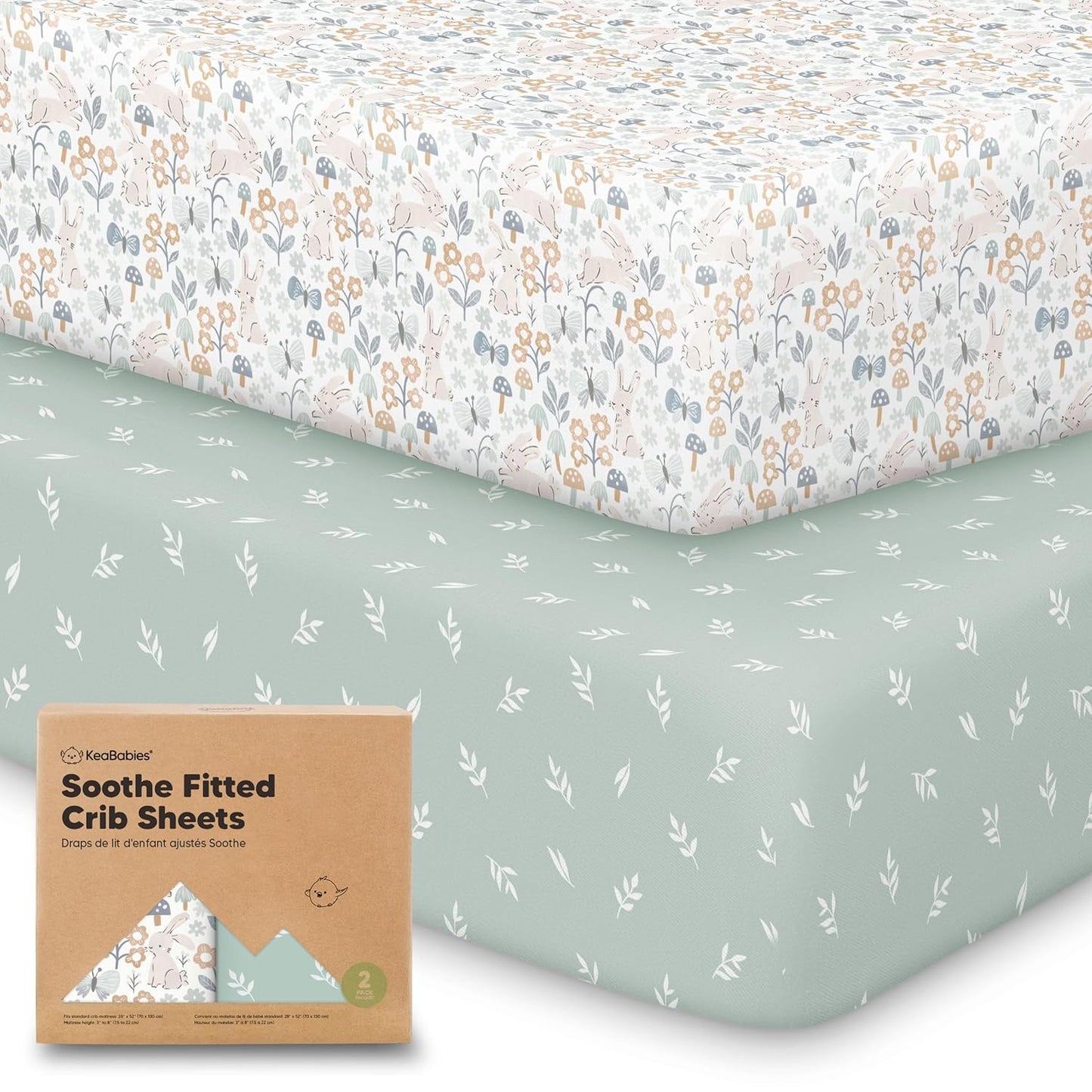 KeaBabies 2-Pack Organic Crib Sheets for Boys, Girls - 52x28 Fitted Crib Mattress Sheet Neutral