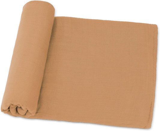 Comfy Cubs Muslin Swaddle Blankets Pack of 1 - 47 x 47 Inch Soft Cotton Baby Blanket Set, Large Multipurpose Wraps for Newborns - Self-Soothing Swaddles for Newborns - Caramel