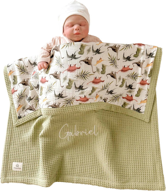 Personalized Baby Blanket with Name – Handmade 100% Organic Cotton Newborn Gift | Custom Knit
