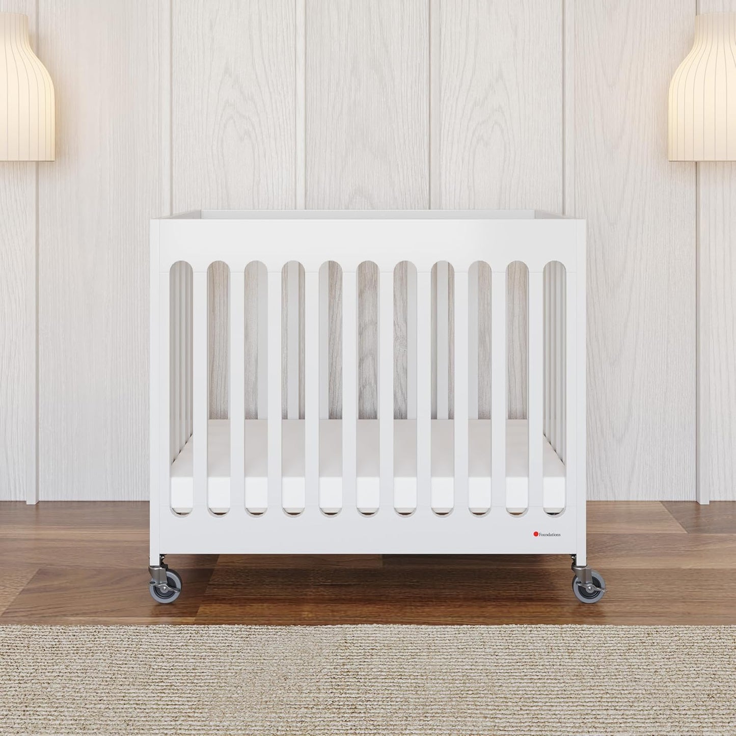 Foundations Boutique Folding Mini Baby Crib - Compact, Portable, Wooden Hotel Crib, Foldable
