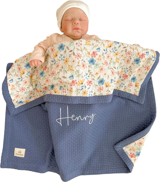 Personalized Baby Blanket with Name – Handmade 100% Organic Cotton Newborn Gift | Custom Knit
