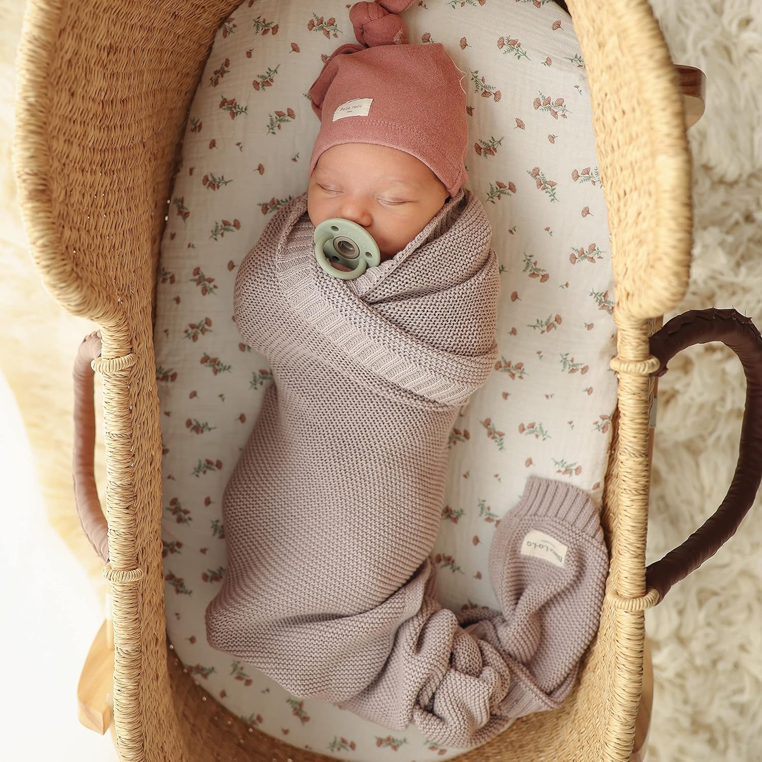 Heritage Knit Organic Cotton Receiving Swaddle Blanket for Girls - 100% Luxury Organic Cotton Knit