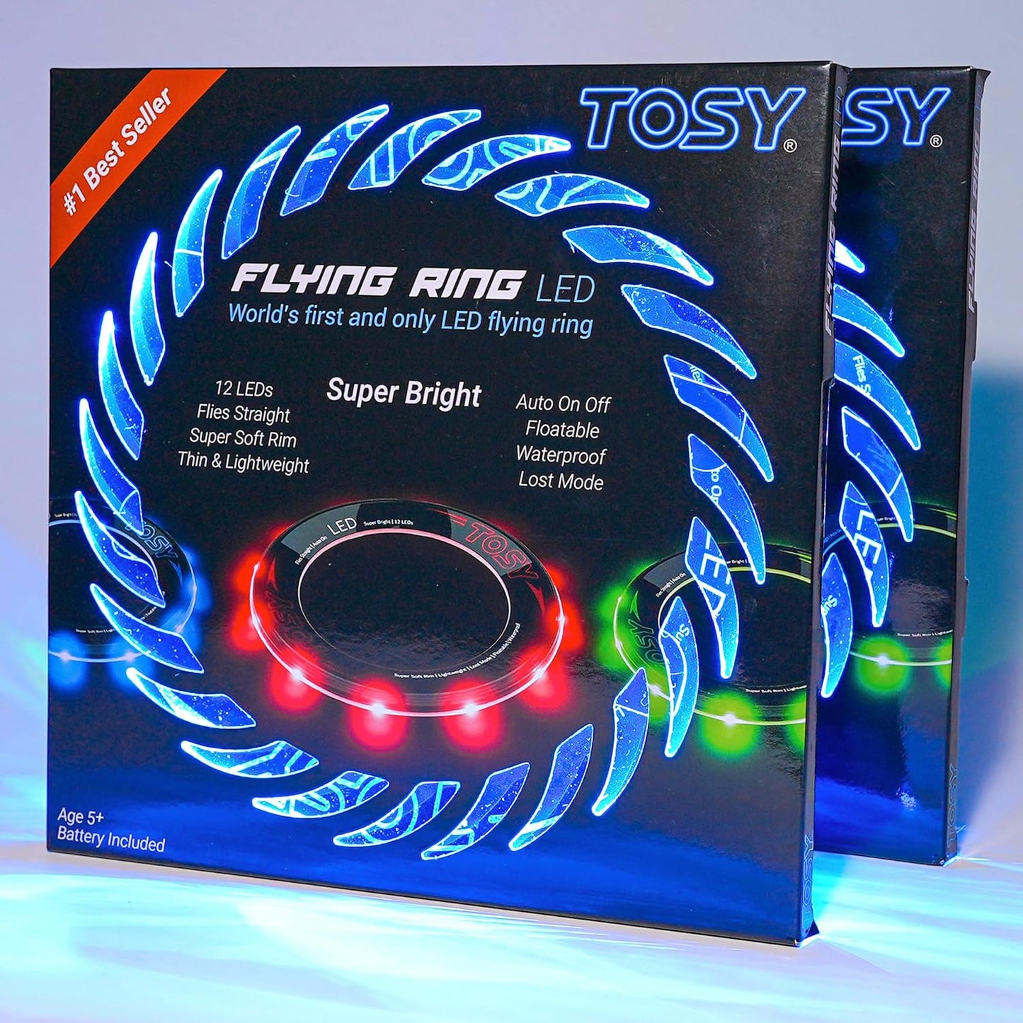 TOSY Flying Ring - 16 Million Color RGB or 12 LEDs, Super Bright, Lost Mode, Auto Light Up, Camping Essentials for Kids/Teens/Boy/Girl, Safe & Soft, Waterproof, Pool/Beach Games, Lightweight Toy
