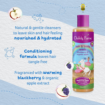 Childs Farm, Kids Hair & Body Wash for Dry, Sensitive Skin, Blackberry & Organic Apple, Gently