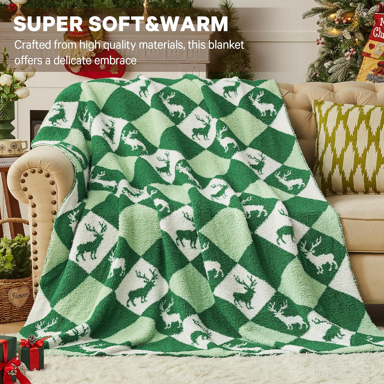 CYMULA Christmas Knit Throw Blanket - Super Soft Cozy Fuzzy Blankets for Couch, Sofa & Bed, Holiday
