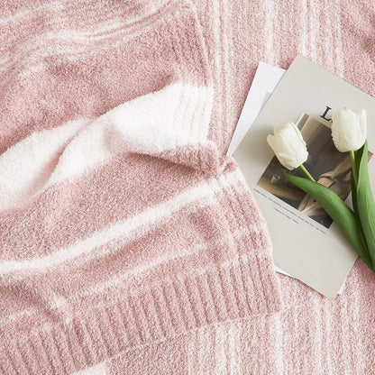 WRENGONGE Pink Throw Blanket, 50x70 Soft Cozy Striped Throw Blankets for Couch, Sofa, Bed, Travel