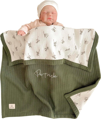 Personalized Baby Blanket with Name – Handmade 100% Organic Cotton Newborn Gift | Custom Knit