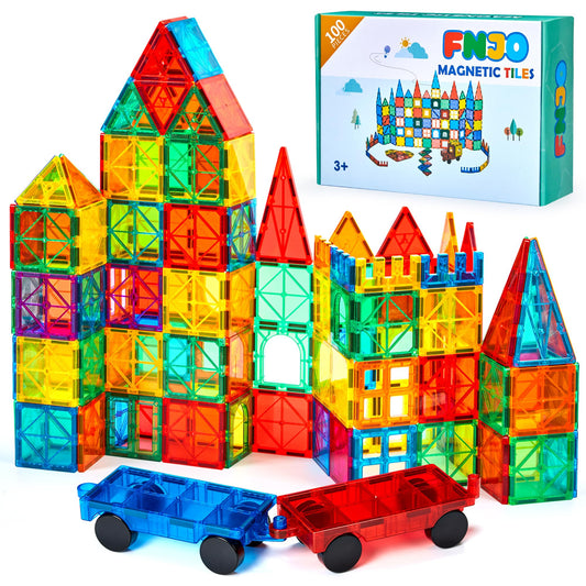FNJO Magnetic Tiles, 100PCS Building Blocks, STEM Magnets Building Toy Set, Preschool Kindergarten