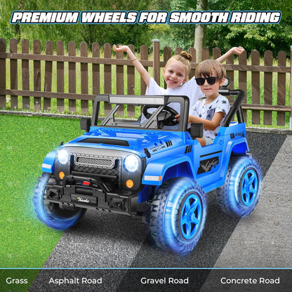 Hikole 24V Kids Ride on Car - 2 Seater, 4WD/2WD Switch, 4x200W Motor, Remote Control, 3 Speeds, LED Lights, Safety Belt, Off-Road Electric Vehicles for Boys Girls, Blue