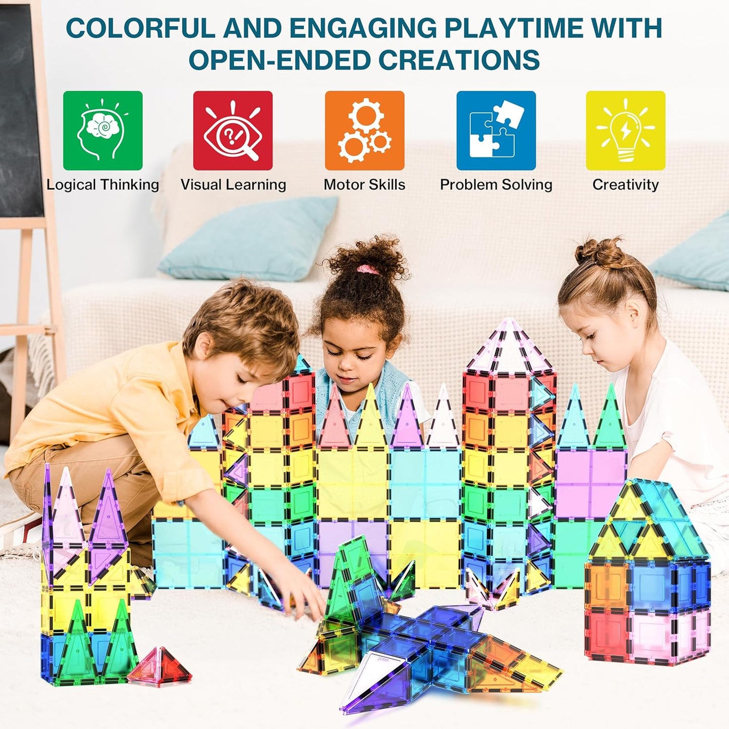 PicassoTiles 100 Piece Set 100pcs Magnet Building Tiles Clear Magnetic 3D Blocks Construction Playboards, Creativity Beyond Imagination, Inspirational, Recreational, Educational Conventional