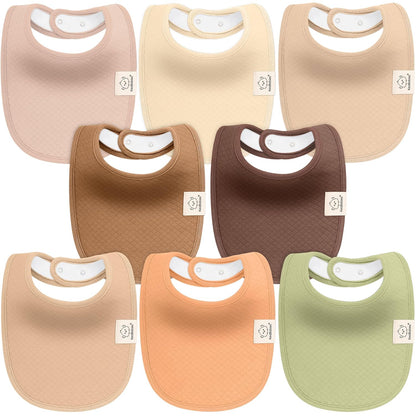 8-Pack Organic Baby Bibs for Girls, Boys - Quilted Cotton Cloth Baby Drool Bibs for Drooling and Teething Toddler, Newborn, Infant, Soft & Super Absorbent (Driftwood)