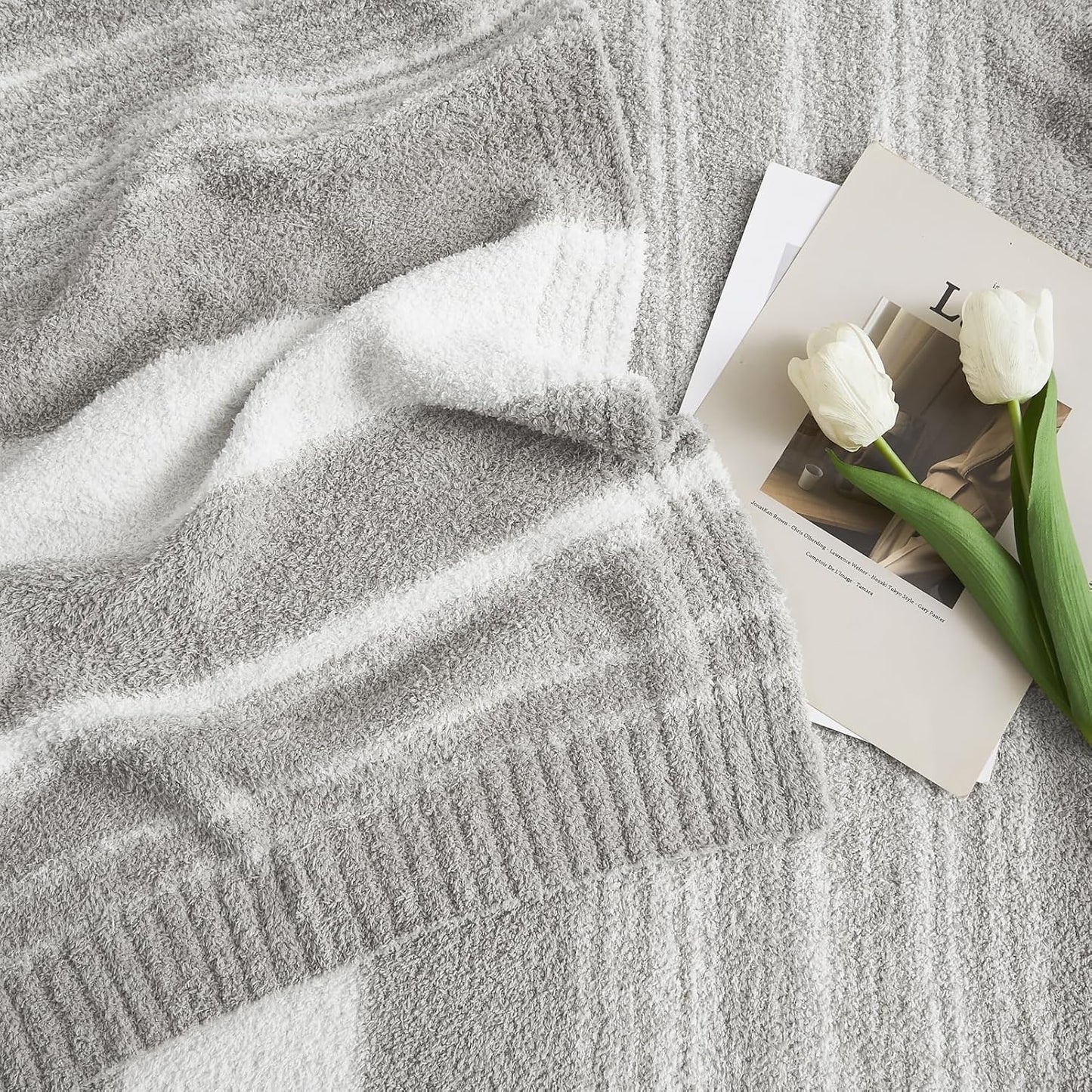WRENGONGE Light Grey Throw Blanket, 50x70 Soft Cozy Striped Throw Blankets for Couch, Sofa, Bed