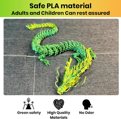 3D Printed Dragon,Chinese Dragon,Dragon Statue,Fidget Toys ,18 in,Fidget Toys for Autism/ADHD,3D Printed Gift Toy, Executive Desk Toys,Home Office Decor (Yellow Green)