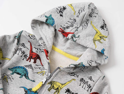 Baby Toddler Boys Dinosaur Hooded Zip Jacket Casual Outerwear Active Sweatshirt