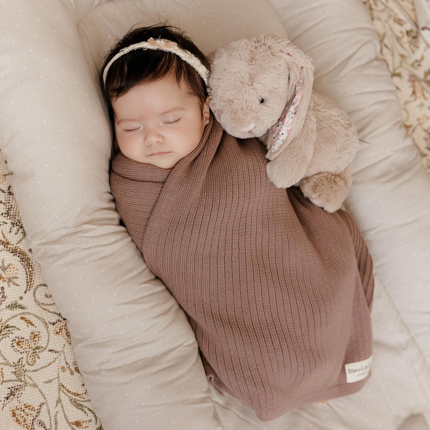 Organic Ribbed Swaddle Blanket for Boys & Girls - 100% Luxury Organic Soft Cotton Knit Warm Cozy