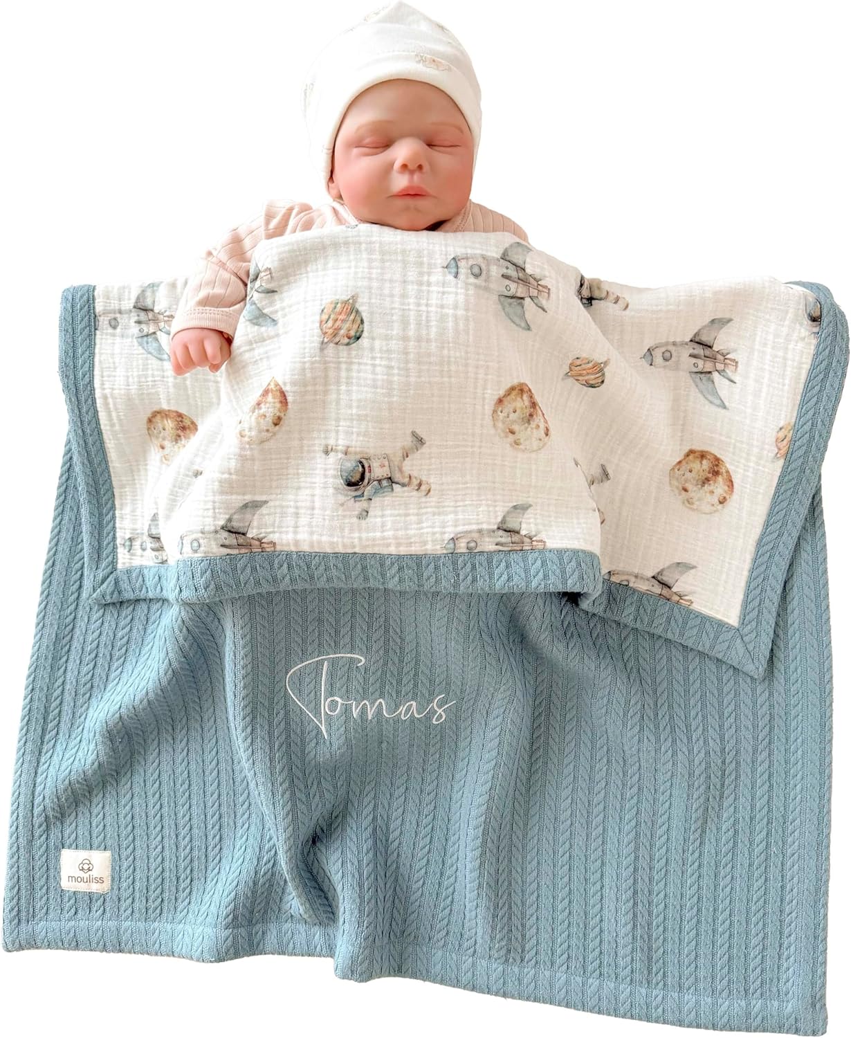 Personalized Baby Blanket with Name – Handmade 100% Organic Cotton Newborn Gift | Custom Knit