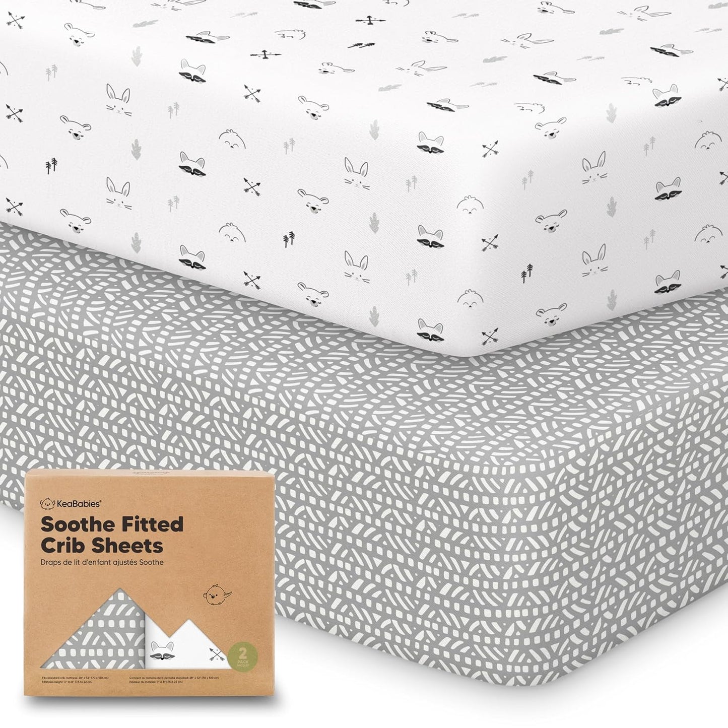 KeaBabies 2-Pack Organic Crib Sheets for Boys, Girls - 52x28 Fitted Crib Mattress Sheet Neutral