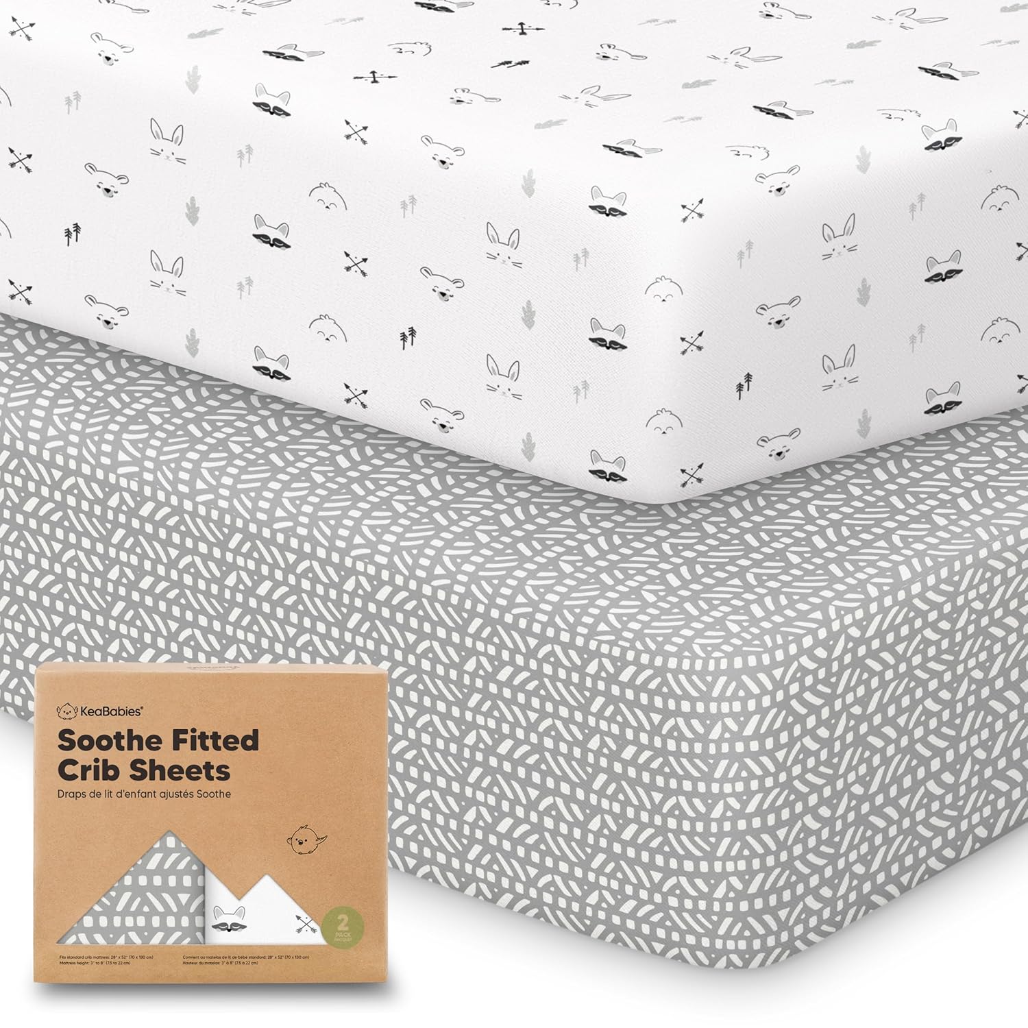 KeaBabies 2-Pack Organic Crib Sheets for Boys, Girls - 52x28 Fitted Crib Mattress Sheet Neutral
