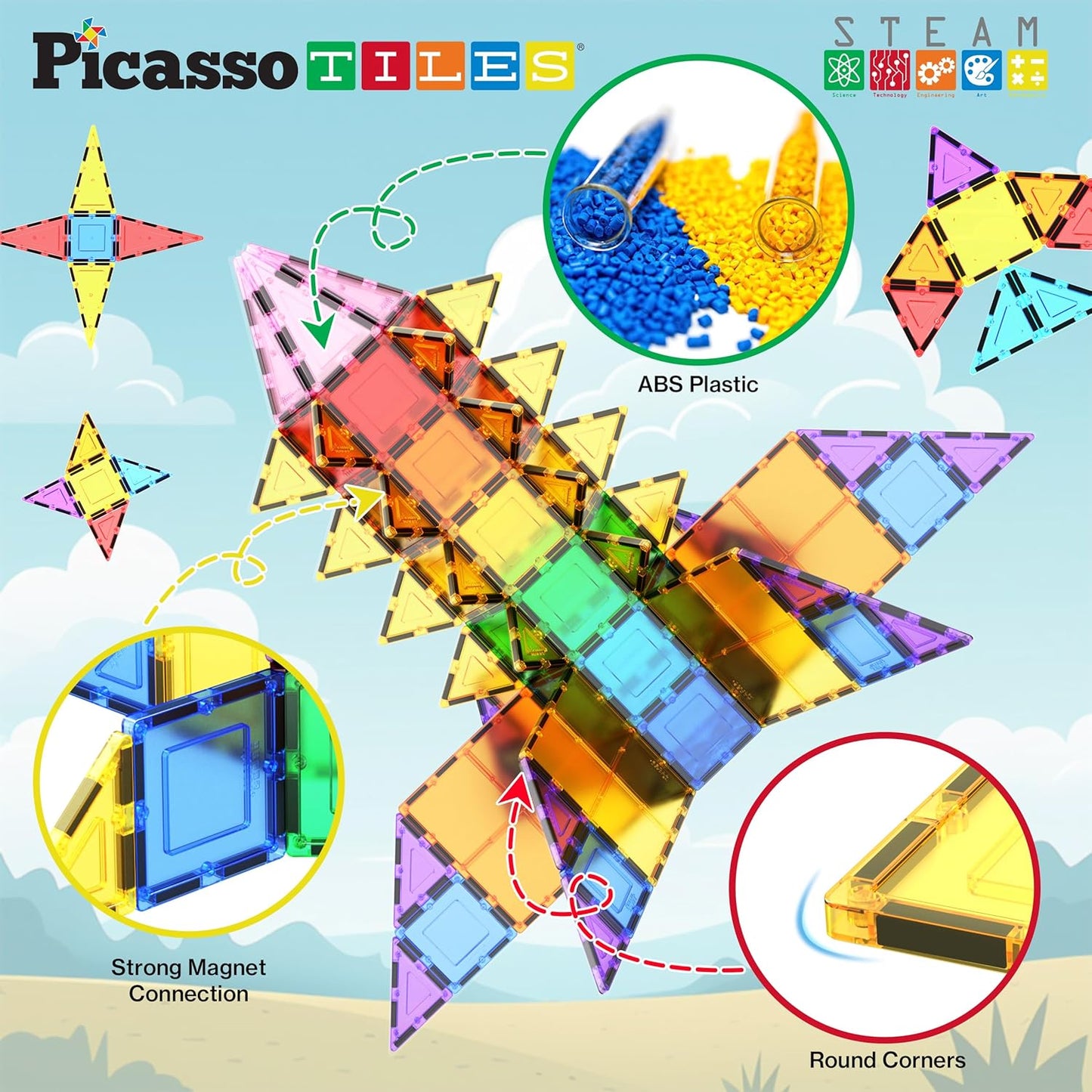 PicassoTiles 100 Piece Set 100pcs Magnet Building Tiles Clear Magnetic 3D Blocks Construction Playboards, Creativity Beyond Imagination, Inspirational, Recreational, Educational Conventional