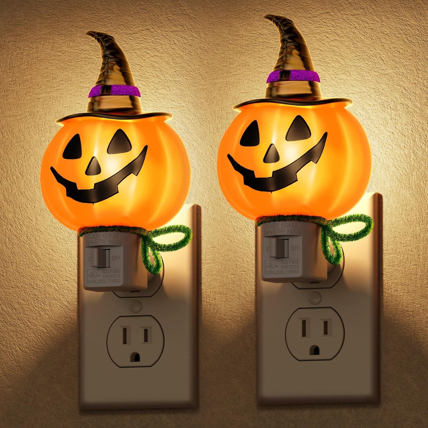 DORESshop Pumpkin Night Light, 3000K Night Lights Plug into Wall,Cute & Funny Halloween Decor Night Light for Kids,Plug in Nightlight with 360° Rotatable, Halloween Party Pumpkin Decor,2 Pack